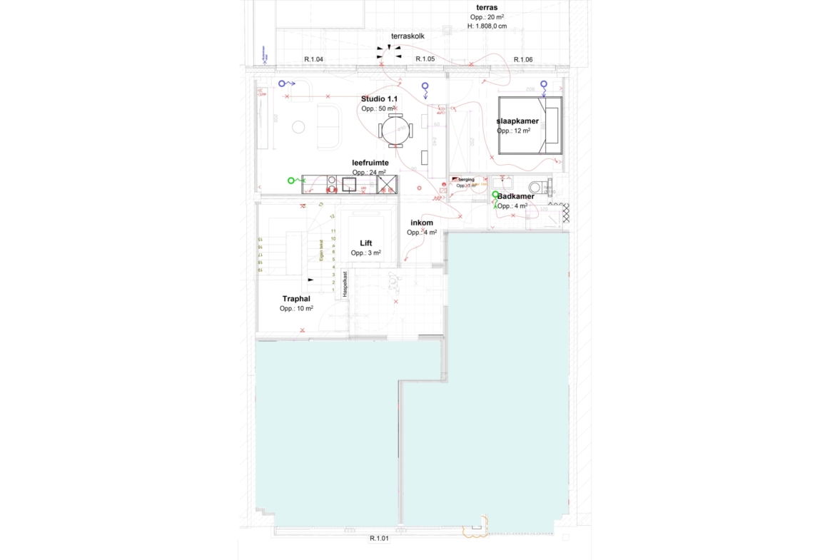 Plan Appartement met Terras in studentenresidentie BOND 72