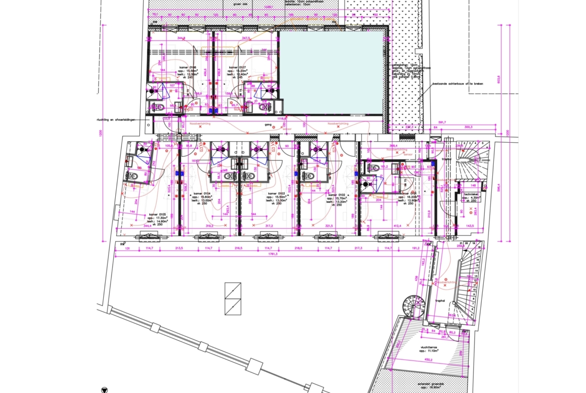 Plan Comfortkamers Verdiep +1 studentenresidentie Hogeschoolplein Studiôme