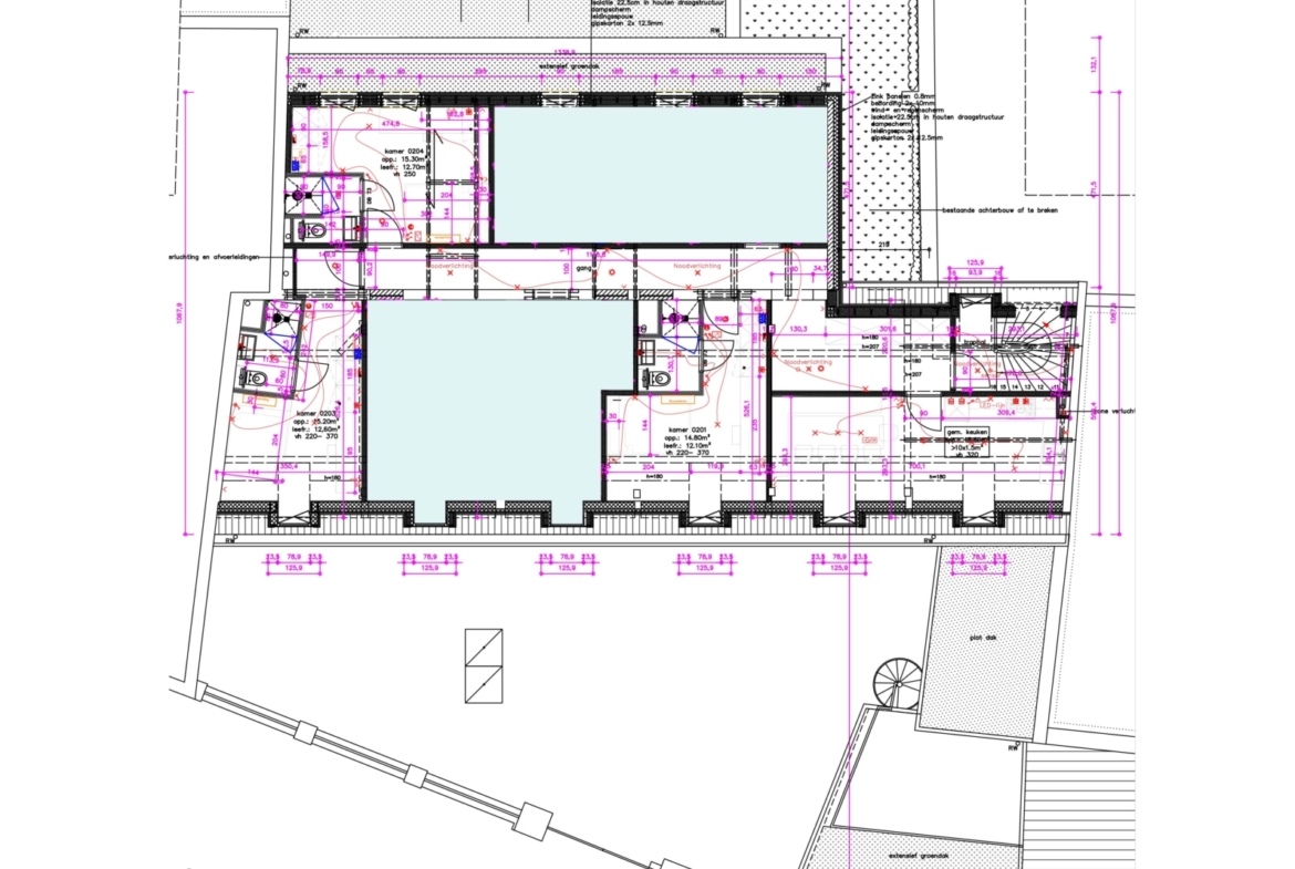 Plan Comfortkamers Verdiep +2 studentenresidentie Hogeschoolplein Studiôme